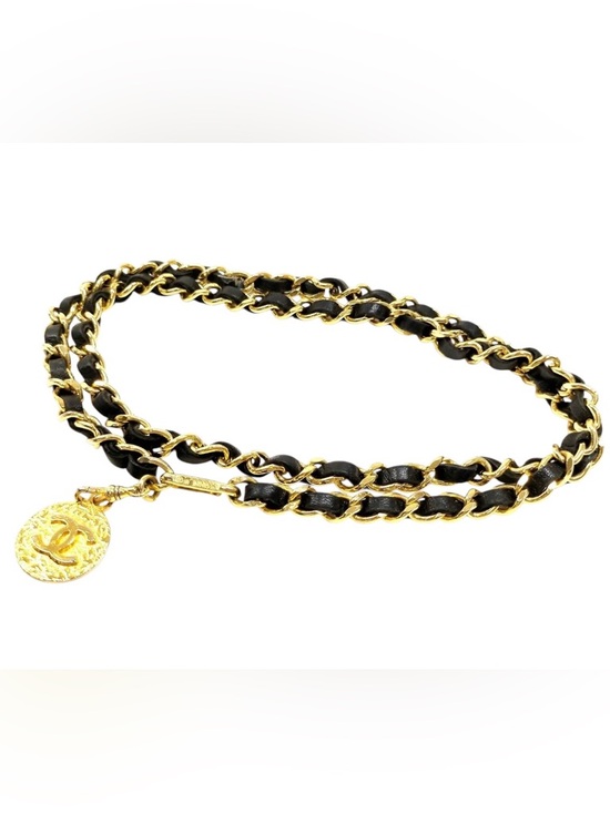 CHANEL Accessories - ✨🛍️ Chanel Black Leather and Gold CC Medallion Chain Belt